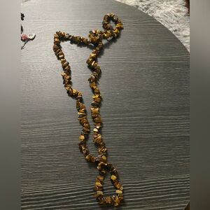 Tiger Eye Bead Chip  long Necklace - Brown Natural Stone
